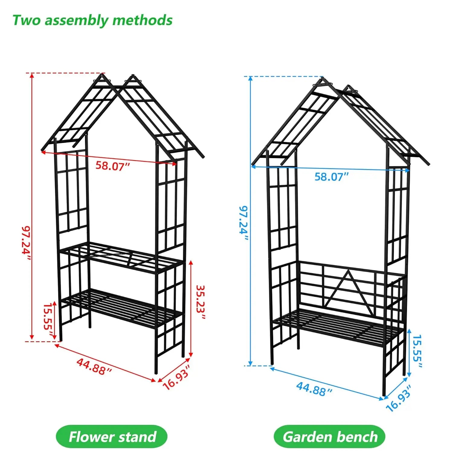 Metal Garden Arch with Gate 58x97" Outdoor Climbing Plant Trellis Rose Vine Support Wedding Decoration Black, Customized