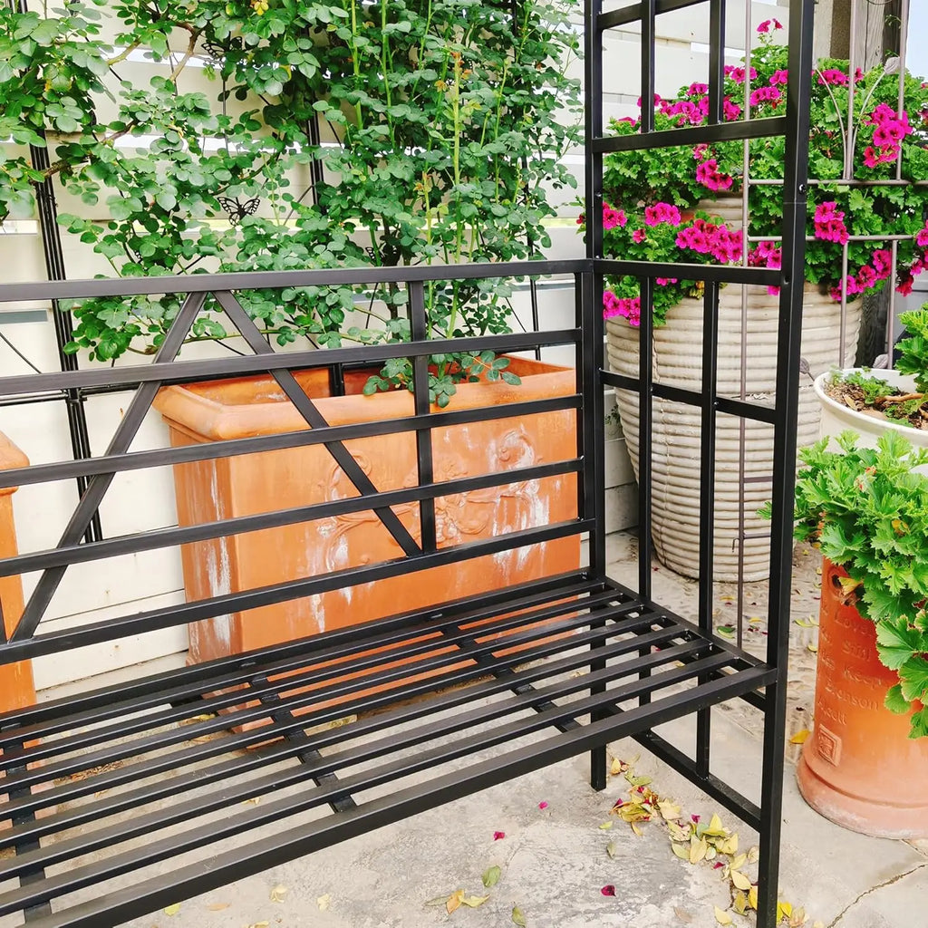 Metal Garden Arch with Gate 58x97" Outdoor Climbing Plant Trellis Rose Vine Support Wedding Decoration Black, Customized