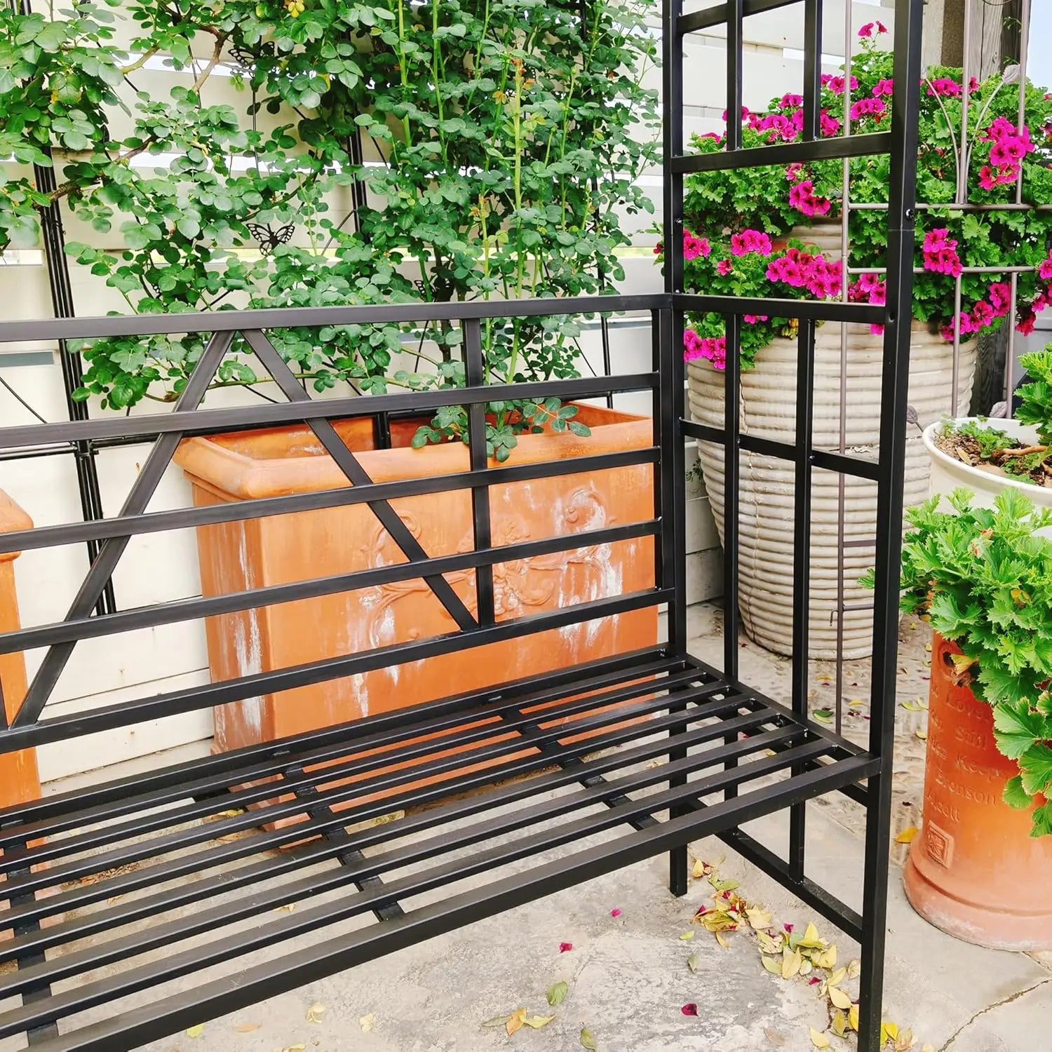 Metal Garden Arch with Gate 58x97" Outdoor Climbing Plant Trellis Rose Vine Support Wedding Decoration Black, Customized