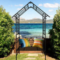 Metal Garden Arch with Gate 58x97" Outdoor Climbing Plant Trellis Rose Vine Support Wedding Decoration Black, Customized