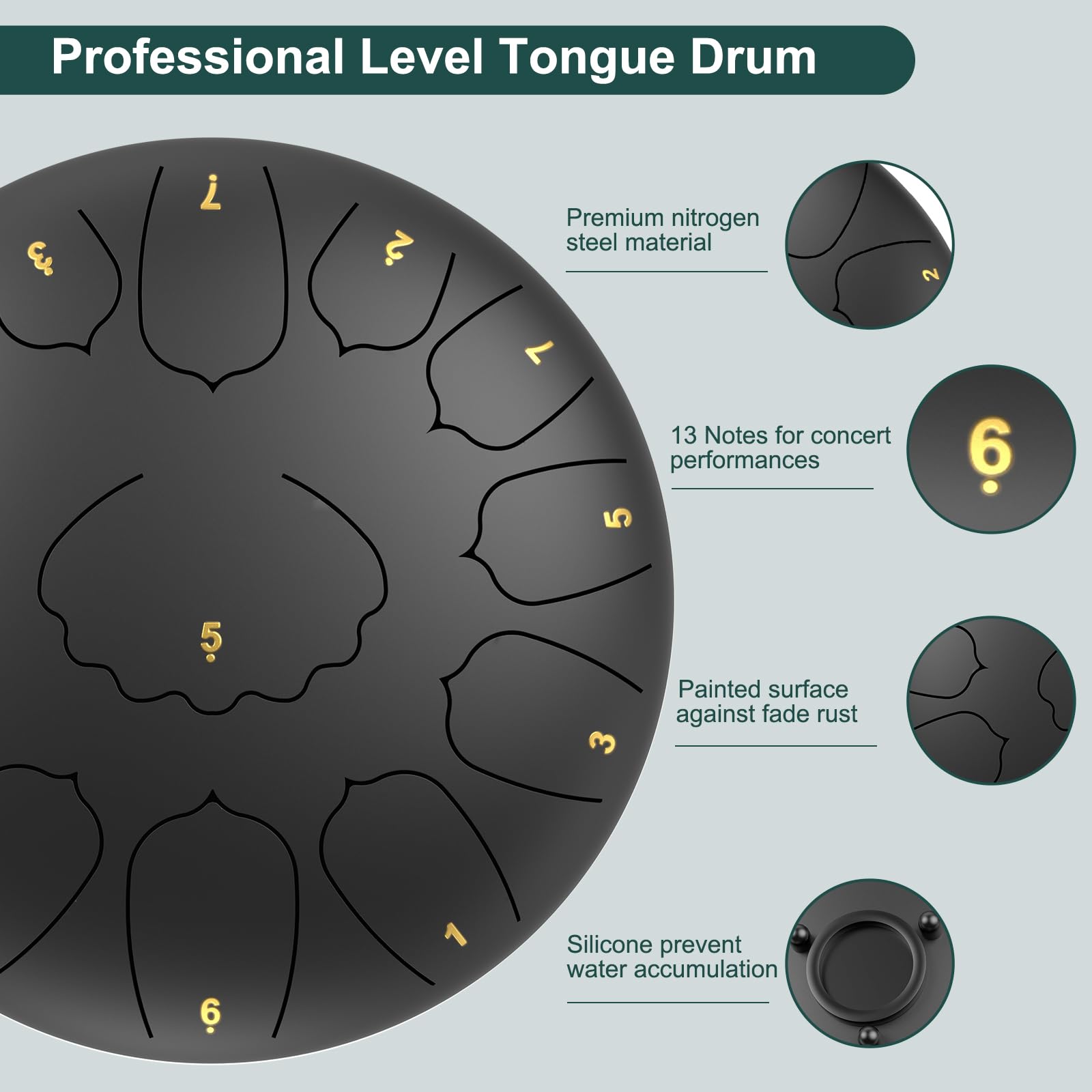 Rain Drum for Outside Garden, 6 Inches 8 Notes Steel Tongue Chakra Drums, Waterproof Meditation Rain Chime, Musical Instruments for Adult Gift with Bag, Music Book, Drum Mallets (Green)