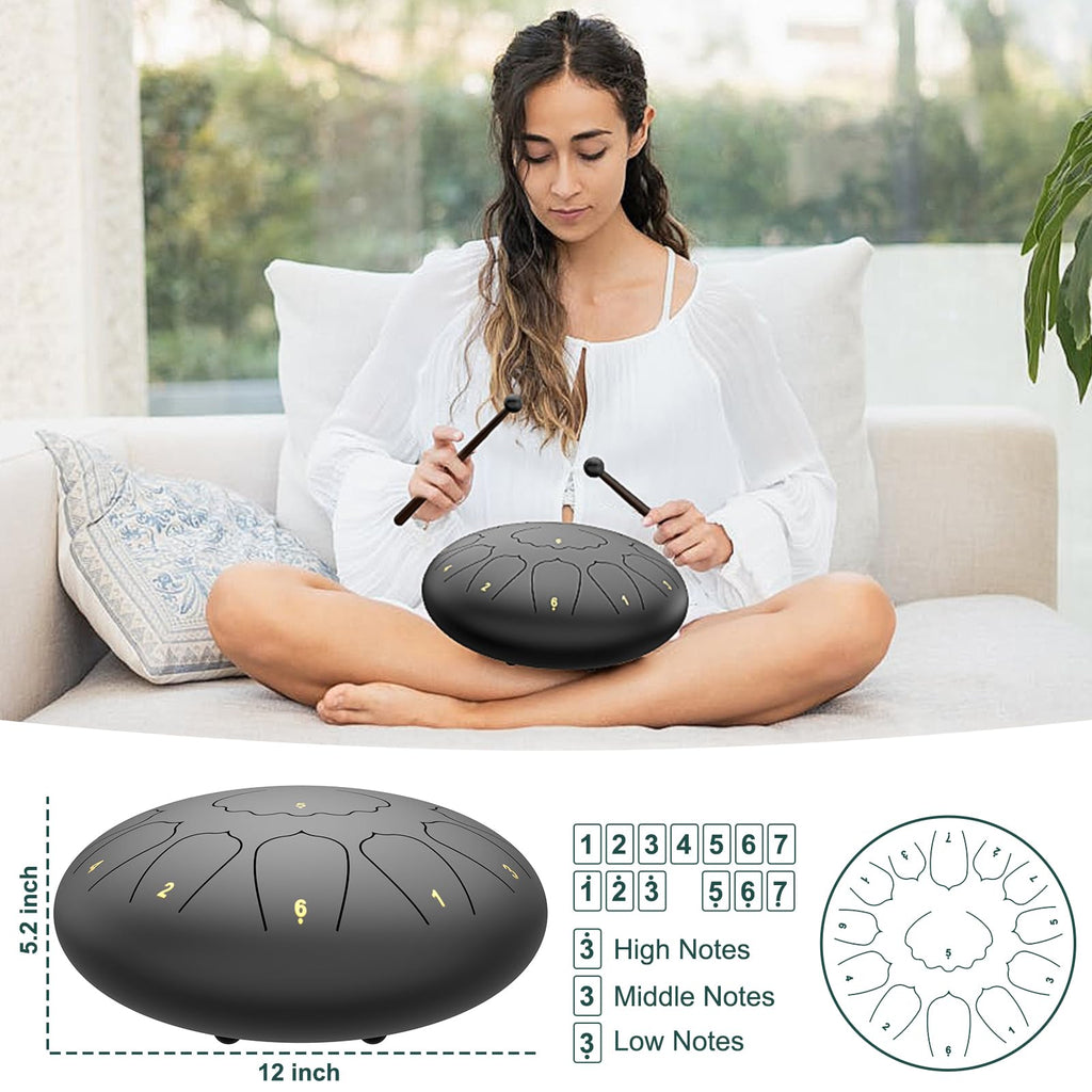 Rain Drum for Outside Garden, 6 Inches 8 Notes Steel Tongue Chakra Drums, Waterproof Meditation Rain Chime, Musical Instruments for Adult Gift with Bag, Music Book, Drum Mallets (Green)