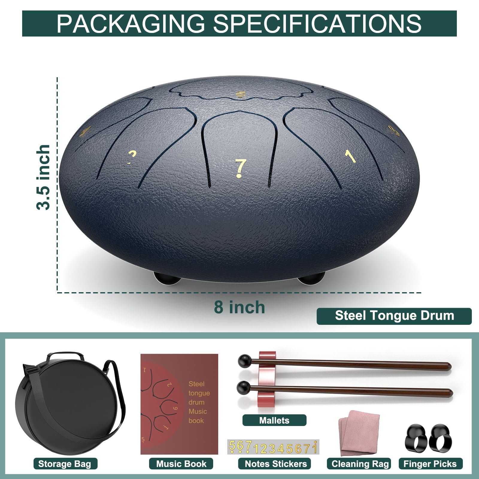 Rain Drum for Outside Garden, 6 Inches 8 Notes Steel Tongue Chakra Drums, Waterproof Meditation Rain Chime, Musical Instruments for Adult Gift with Bag, Music Book, Drum Mallets (Green)