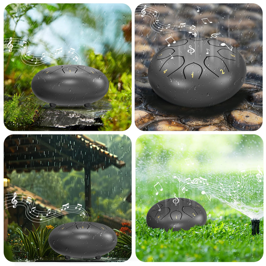 Rain Drum for Outside Garden, 6 Inches 8 Notes Steel Tongue Chakra Drums, Waterproof Meditation Rain Chime, Musical Instruments for Adult Gift with Bag, Music Book, Drum Mallets (Green)