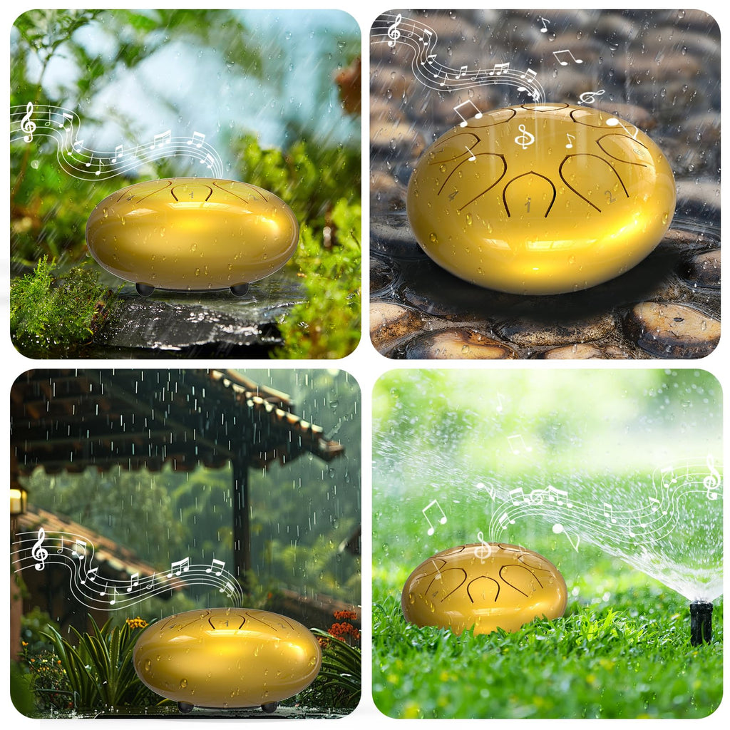 Rain Drum for Outside Garden, 6 Inches 8 Notes Steel Tongue Chakra Drums, Waterproof Meditation Rain Chime, Musical Instruments for Adult Gift with Bag, Music Book, Drum Mallets (Green)