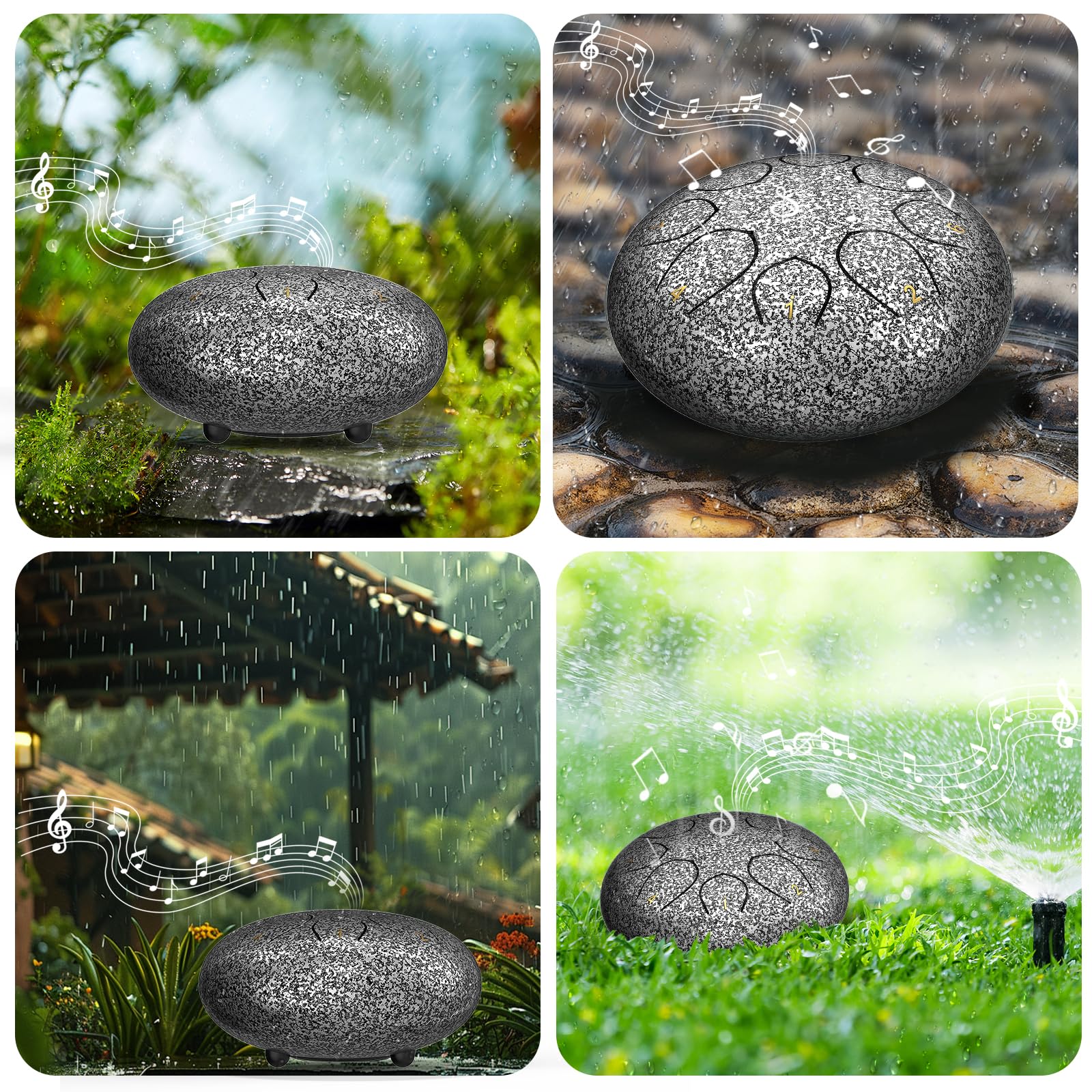 Rain Drum for Outside Garden, 6 Inches 8 Notes Steel Tongue Chakra Drums, Waterproof Meditation Rain Chime, Musical Instruments for Adult Gift with Bag, Music Book, Drum Mallets (Green)