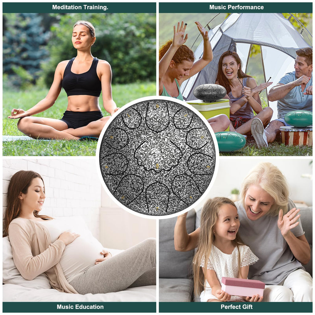 Rain Drum for Outside Garden, 6 Inches 8 Notes Steel Tongue Chakra Drums, Waterproof Meditation Rain Chime, Musical Instruments for Adult Gift with Bag, Music Book, Drum Mallets (Green)