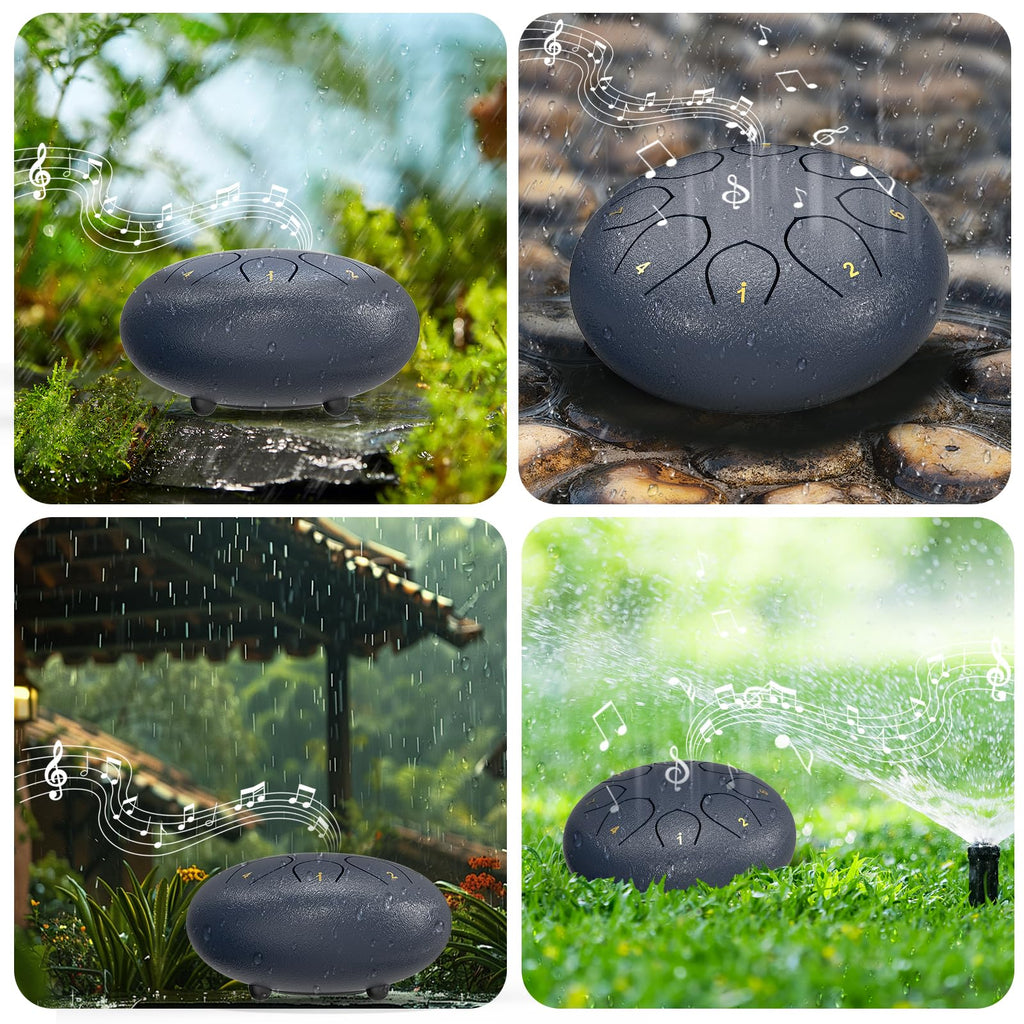 Rain Drum for Outside Garden, 6 Inches 8 Notes Steel Tongue Chakra Drums, Waterproof Meditation Rain Chime, Musical Instruments for Adult Gift with Bag, Music Book, Drum Mallets (Green)