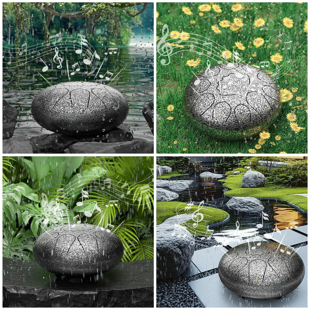 Rain Drum for Outside Garden, 6 Inches 8 Notes Steel Tongue Chakra Drums, Waterproof Meditation Rain Chime, Musical Instruments for Adult Gift with Bag, Music Book, Drum Mallets (Green)